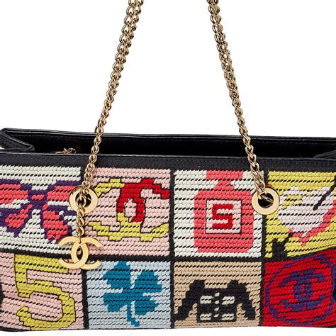 chanel needlepoint handbag|CHANEL Needlepoint Precious Symbols Shoulder Bag Black .